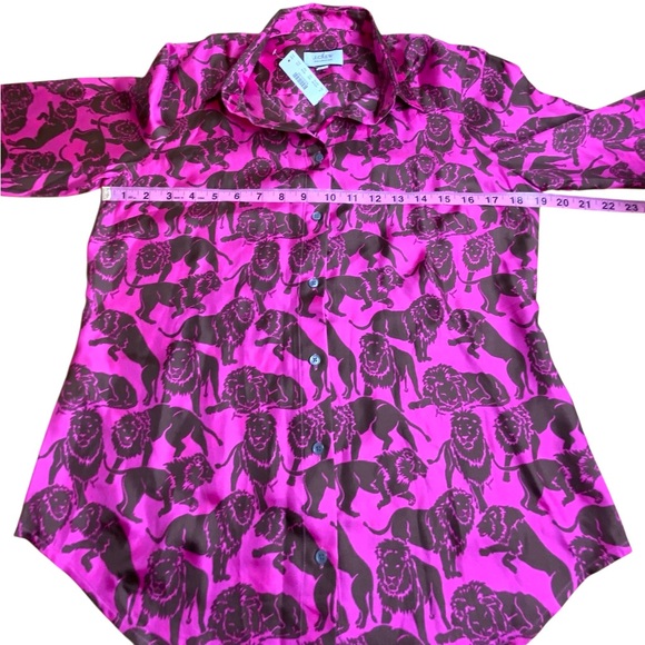J.Crew Collection silk shirt sleepy lions Fuchsia Women’s Size 6 NWT - Picture 7 of 16